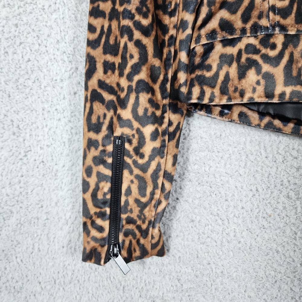Bebe Leopard Print Moto Jacket Womens S Black Brown Front Zip Mob Wife Rock Y2K - Picture 13 of 14